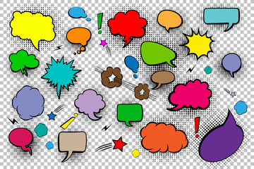 Wall Mural - blank speech bubbles. set of comic speech bubbles and elements with halftone shadows. vector illustr