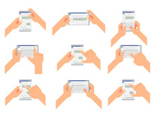 Chat Accept Reading Type Send Gesture Message Social Messenger Window Chatting Messaging Vertical Horizontal Mobile Phone Hands Concept Flat Design Vector Illustration