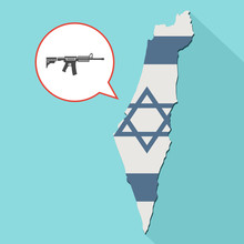 Animation Of A Long Shadow Israel Map With Its Flag And A Comic Balloon With A Rifle Sign