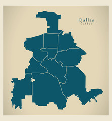 Modern City Map - Dallas Texas city of the USA with boroughs