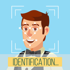 Poster - Biometric Face Identification Vector. Human Face With Polygons And Points. Safety Scan Illustration