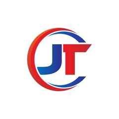 Sticker - jt logo vector modern initial swoosh circle blue and red