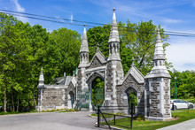 Gate Of Cemetery On Mont Royal During Bright Sunny Day In Quebec Region City