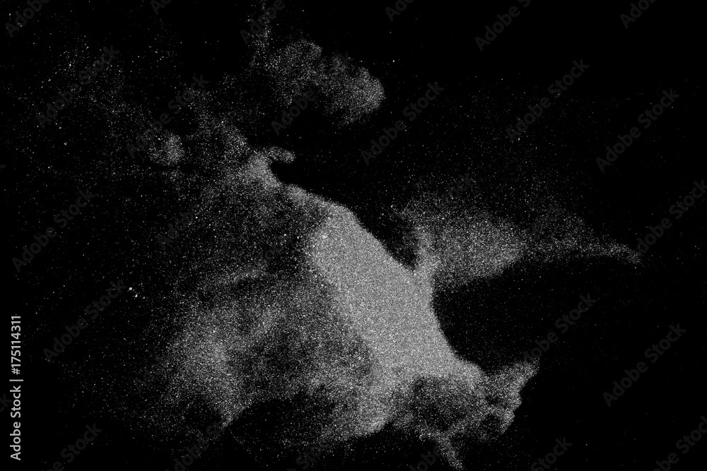 Powder explosion isolated on black background, abstract dust overlay ...
