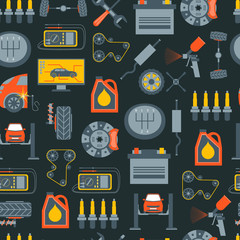 Poster - Cartoon Car Service Background Pattern on a Black. Vector