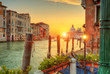 Beautiful sunrise in Grand canal with Church of Santa Maria, Venice