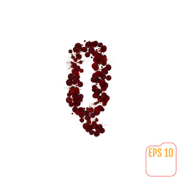 Blood Alphabet, various blood or paint splatters, different blood splashes, drops and trail. Letter 