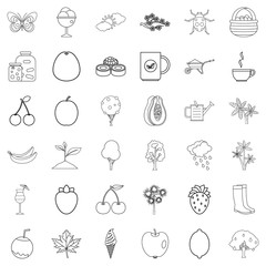 Sticker - Fruit icons set, outline style