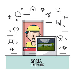 Wall Mural - Social network on smartphone icon vector illustration graphic design