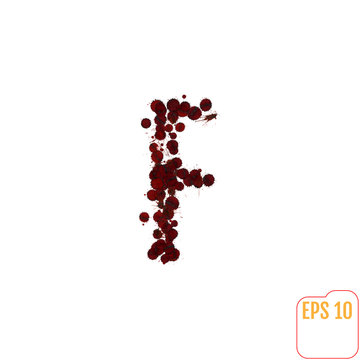 Blood Alphabet, various blood or paint splatters, different blood splashes, drops and trail. Letter 