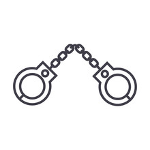 Handcuffs Vector Line Icon, Sign, Illustration On White Background, Editable Strokes