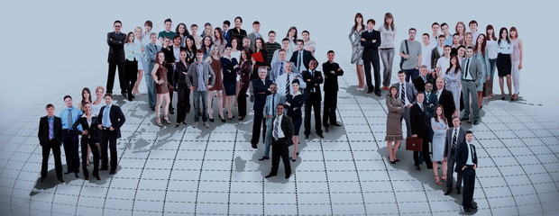 Wall Mural - business people team with world map