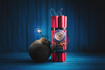 Poster - image composite of bombs on a blue background.