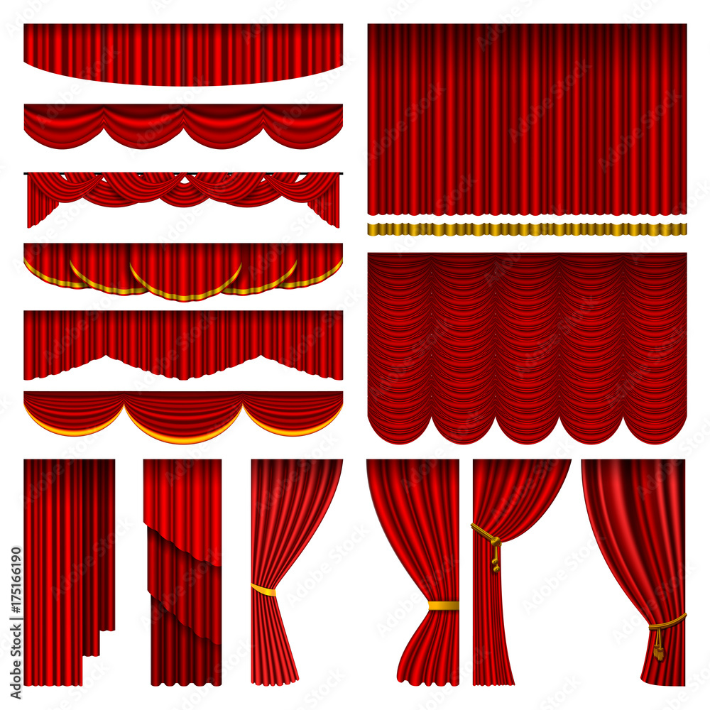 Theather red blind curtain stage isolated on a background illustration - obrazy, fototapety, plakaty 