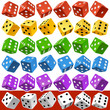 Vector Casino Dice Set of Authentic Icons. Red, Yellow, Green, Blue, Purple and White Poker Cubes Isolated on Background. 3d Board Game Pieces