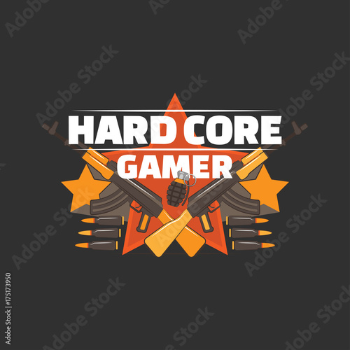 Hard Core Gamer Logo With Crossed Guns Bullets Stars And Hand Grenade Gaming Profile Avatar Buy This Stock Vector And Explore Similar Vectors At Adobe Stock Adobe Stock