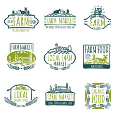 Poster - Farm and organic food vector labels. Vintage farmer badges