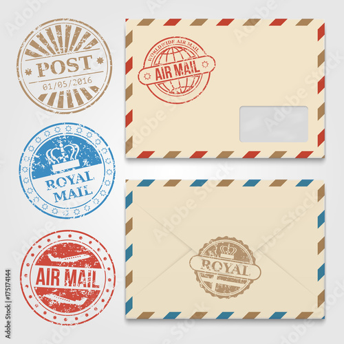 vintage envelopes template with grunge postal stamps buy this