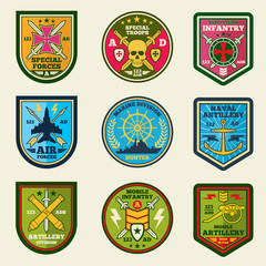 Poster - military patches vector set. army forces emblems and labels