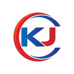 kj logo vector modern initial swoosh circle blue and red