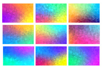 Polygon vector mosaic backgrounds set, colorful abstract patterns, vector illustration