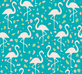 Poster - Terrazzo Flamingo Pattern. Endless Background. 