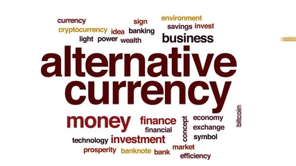 Wall Mural - Alternative currency animated word cloud, text design animation.