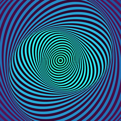 Colorful hypnotic psychedelic spiral. Modern vector illustration with optical illusion. Twisted striped round shape. Magical decorative background. Element of design.