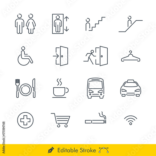 Fotografie, Obraz Simple Public Navigation Signs Icons / Vectors Set - In Line / Stroke Design wit
