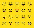 Set of emoticons or emoji illustration line icons. Smile icons line art isolated vector illustration on yellow background. Concept for World Smile Day smiling card or banner