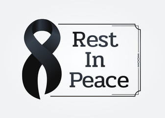 Wall Mural - black ribbon sign and rest in peace text in line frame for respect for the funeral vector design