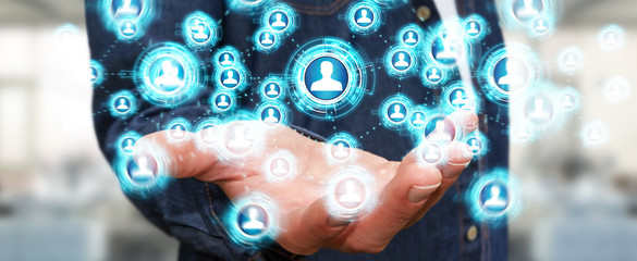 Poster - Businessman using social network interface 3D rendering