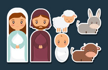 Mary Joseph And Baby Jesus Of Holy Family Theme Vector Illustration