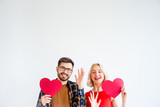 Fototapeta Panele - Couple with heart postcards
