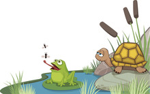 Frog And Turtle At The Pond Corner Design