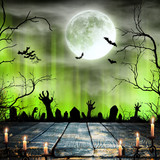 Fototapeta Do przedpokoju - Spooky Halloween background with zombie hands.