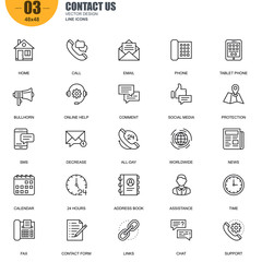 Poster - Simple Set of Contact Us Related Vector Line Icons. Contains such Icons as Phone, Tablet, Bullhorn, Address Book, Contact Form, Calendar and more. Editable Stroke. 48x48 Pixel Perfect.