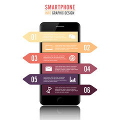 Poster - Vector mobile phone for infographic. Template for diagram, graph, presentation and chart. Business concept with 6 options, parts, steps or processes. Abstract background.