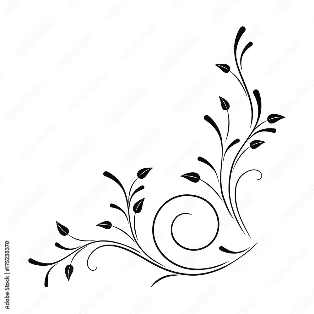 Floral vector ornament. Flower and leaves. Angular black pattern on a white  background. Stock Vector | Adobe Stock, image size:1000x1000