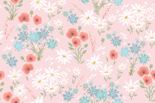 Vector Seamless Floral Pattern With Colorful Flowers