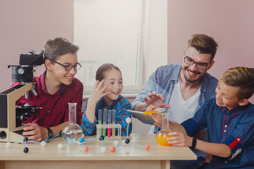 Aufkleber - Pupils doing biochemistry research, stem education