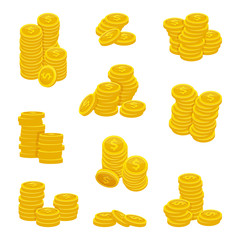 Poster - Different stacks of golden coins. Vector illustrations of gold money