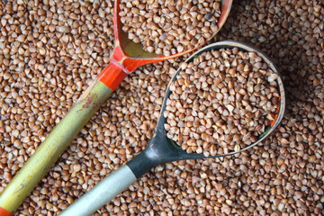 Buckwheat in russian traditional vintage spoons