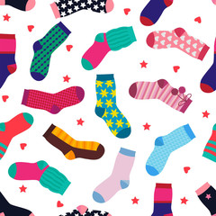 Wall Mural - Vector seamless pattern with different funny socks