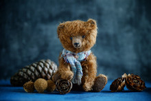 Handmade Toy Teddy Bear Brown Plush Pine Cones