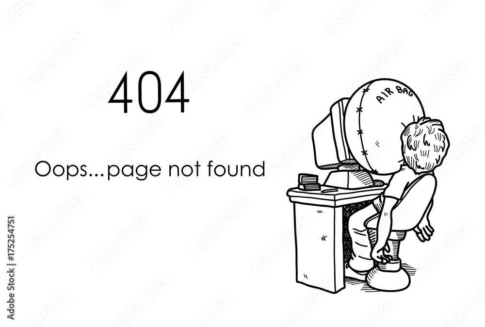 404 Page Not Found Error, a hand drawn vector illustration of a website error message.