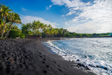 Fototapeta Panele - Punaluu black sand beach, Big Island, Hawaii