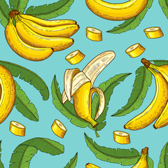 Wall Mural - Seamless pattern of bananas. Vector illustrations of tropical food