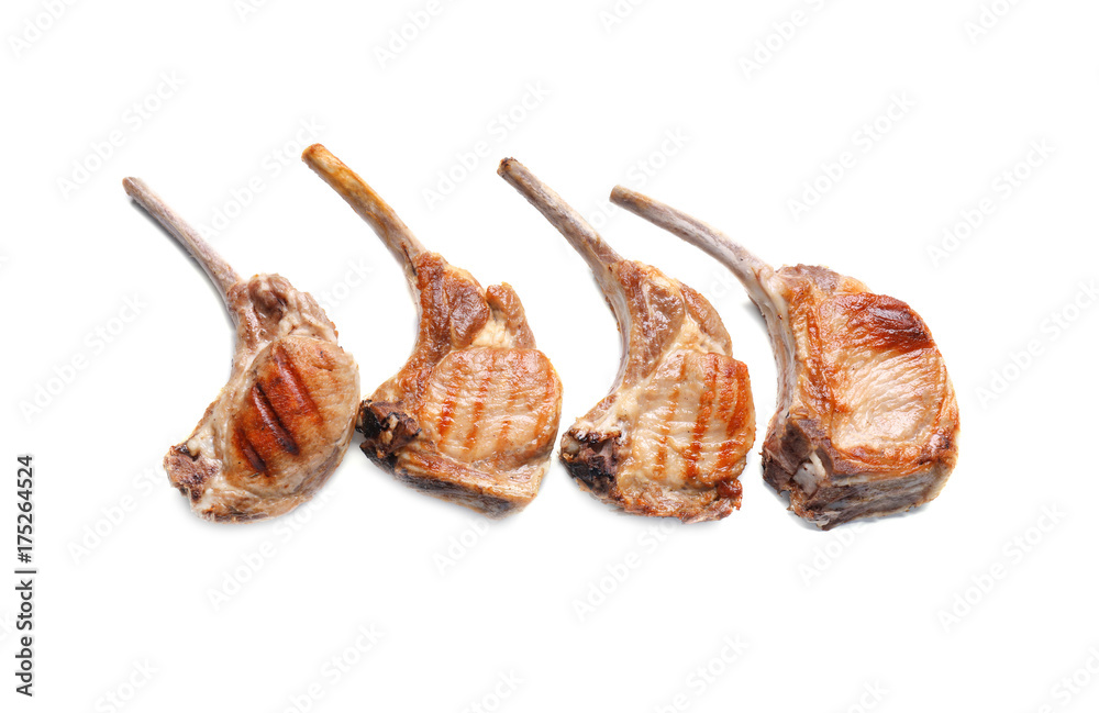 Delicious ribs on white background