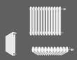 Heating radiator set. Isolated on grey background. 3d Vector illustration.